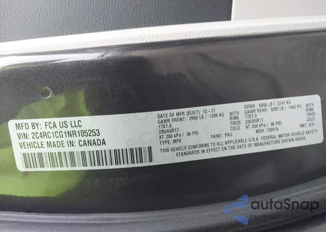 2022 Chrysler Voyager Lx из США, поврежденный, VIN 2C4RC1CG1NR105253